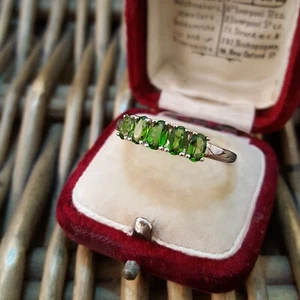 925 Sterling Silver Ring, Natural Green Diopside, Size V US 10.5, Half Eternity - Picture 1 of 8