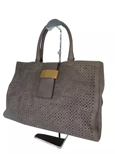 Coccinelle Bag Tote Perforated Leather Taupe Medium Shoulder Bag Italian - Picture 1 of 24