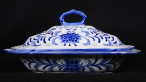 Vintage TRUE BLUE Oblong BLUE&WHITE Lidded VEGETABLE / CASSEROLE DISH 10.75"L - Picture 1 of 6