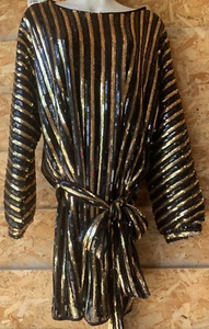 Mini Vestido Colección Hera Negro Dorado Lentejuelas Talla Pequeña Nuevo Mangas Dalman Nuevo - Imagen 1 de 11