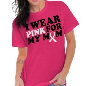 Wear Pink For My Mom Breast Cancer Survivor Womens or Mens Crewneck T Shirt Tee - Picture 1 of 10
