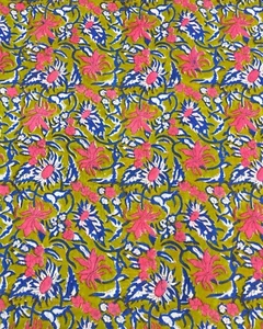Fabric 4 Yard Indian cotton Hand- made floral print Jaipuri multi colour - Picture 1 of 4