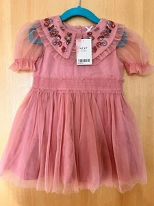 New next baby girl 12-18 months pink embroidered floaty dress - Picture 1 of 7