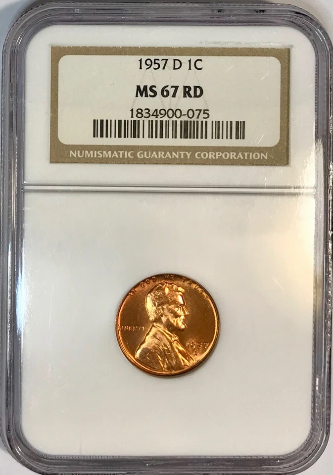 1957-D Lincoln Wheat Cent NGC MS67 Rich Lustrous Copper Red PCGS List $400.00 - Image 1 of 2