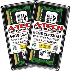 A-Tech 64GB 2x 32GB DDR4 2666 MHz PC4-21300 Laptop SODIMM 2Rx8 Memory RAM 32 64G - Picture 1 of 7