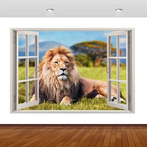Lion Jungle King Animals Zoo 3D Smashed Wall Sticker Poster Vinyl Mural S624 - Picture 1 of 1