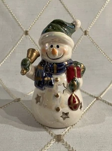 Ceramic Snowman Christmas Holiday Candle Holder - Picture 1 of 8