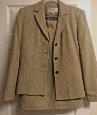 Larry Levine Tostado Beige Lana Espiga 2 Piezas Invierno Otoño Falda Traje Chaqueta 8 Foto 1 de 4