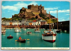 JERSEY C.I. Gorey Harbour Mont Orgueil Castle sailboat UNUSED VTG Postcard A84 - Picture 1 of 2