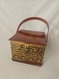 Vintage Box Purse Faux Tortoiseshell & Brass Lucite Box Purse MCM - Picture 1 of 8