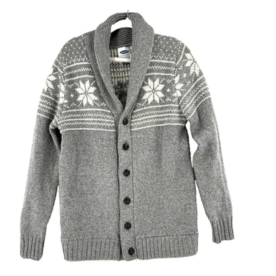 Cardigã suéter masculino Old Navy lã vovô xale colarinho médio ilha justa nórdica - Imagem 1 de 4