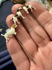 Sterling Silver Enamel Dog Stick Pin Lot Of 3 Vintage - Picture 1 of 5
