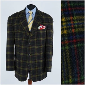 Mens Check Plaid Blazer 46R US Size Dark Green Wool Sport Coat Jacket - Picture 1 of 11