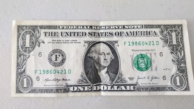 Birthday/Anniversary Note (April 21, 1986) $1 One Dollar Bill Fancy Serial Numbe - Image 1 of 2