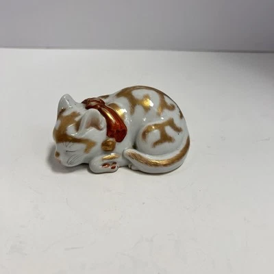 "Antiguo gato dormido del período Edo temprano Kutani Maneki Neko Japón 4"" raro pata roja" Foto 1 de 4