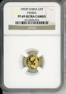 1993-P 5Y 5 YUAN G5Y Chinese PROOF GOLD PANDA 1/20 Oz NGC PR69 PF69 CHINA SCARCE - Image 1 of 2