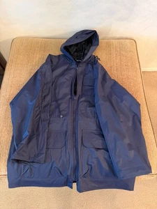 Totes Regenmantel glatter Kapuze Reißverschluss Flanell gefüttert Taschen blau Damen M - Bild 1 von 6