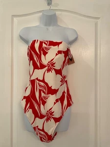 Costume da bagno donna Shade & Shore pezzo unico floreale bianco e vino taglia 16~nuovo con etichette - Foto 1 di 5