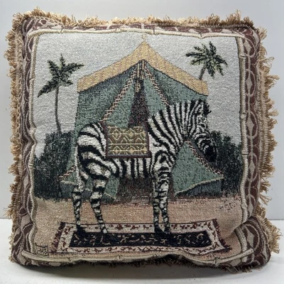 Vintage 15 pulgadas. Almohada tapiz cebra safari animal estampado decoración del hogar en muy buena condición Foto 1 de 4