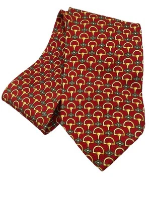 Corbata Paolo Gucci Vintage Años 80 100% Seda Oro Rojo Cadena Eslabón Corbata Cuello  Foto 1 de 4