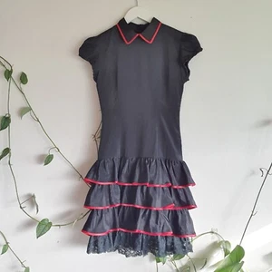 Vintage 90s Handmade Layered Dress XS XXS Lace Sheer Red Trim Goth Gothic Emo - Picture 1 of 8