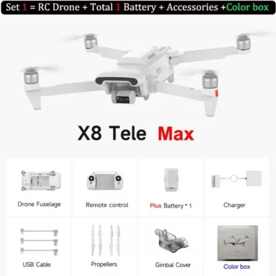 FIMI X8 Tele Max Wide-Angle Camera Drone 30x Hybrid Zoom 4K 60fps HD Quadcopter - image 1 of 4