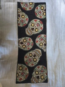 Gothic Beaded sugar skull table runner - Halloween, party, home Goth. Bead work - Picture 1 of 4