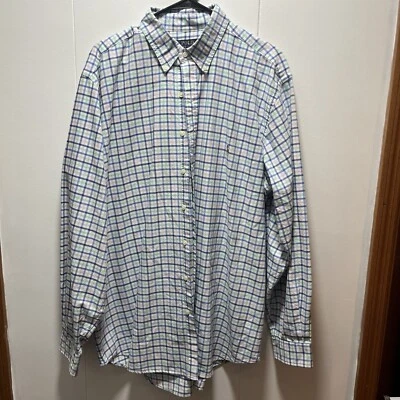 Camisa masculina Ralph Lauren tamanho XL alta XLT colorida xadrez manga longa botão para baixo - Imagem 1 de 4
