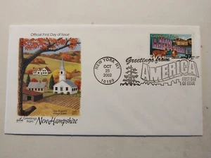 US 2002 New England Village FDC , Greetings From New Hampshire - Picture 1 of 2