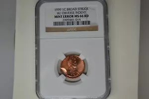 1999 Lincoln Cent- Broad Struck With Obverse Indent- NGC MS-66 RD - Picture 1 of 7