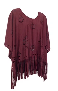 Women’s Festival casual lightweight, Burgundy, suedette poncho top,size free - Picture 1 of 6
