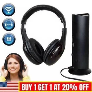 5-in-1 Cordless Headphones, Wireless Earphone FM Radio TV Headset Wired Headphon - Picture 1 of 12