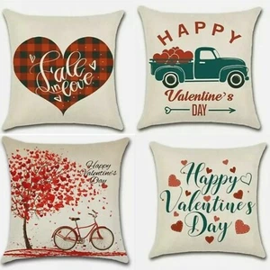 4x Valentine's Day Pillow Case Sofa Cushion Cover Home Decor Love Heart 45x45cm - Picture 1 of 9