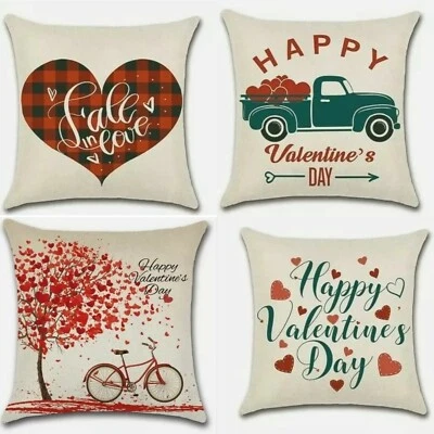 4x Valentine's Day Pillow Case Sofa Cushion Cover Home Decor Love Heart 45x45cm - Image 1 of 4