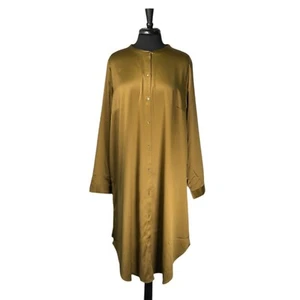 Eileen Fisher Women's Shirt Dress Olive Green Satin Mandarin Collar Tunic Top 1X - Picture 1 of 9