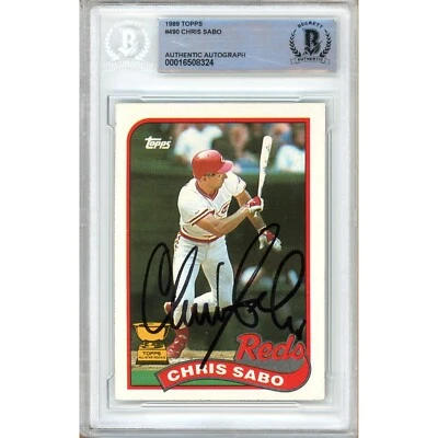 Chris Sabo Firmado 1989 Topps RC #490 Cincinnati Reds Beckett BAS Losa Automático Foto 1 de 4