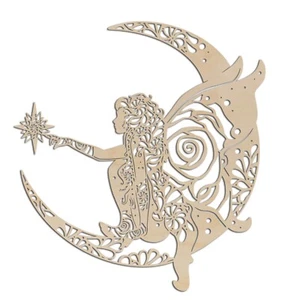 Fairy in Moon #1 Mandela Laser Cut Out Unfinished Wood Shape - Picture 1 of 6