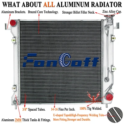 2-Row Aluminum Radiator For 1997 1998 1999 Dodge Dakota Durango 3.9L 5.2L 5.9L Foto 1 de 4