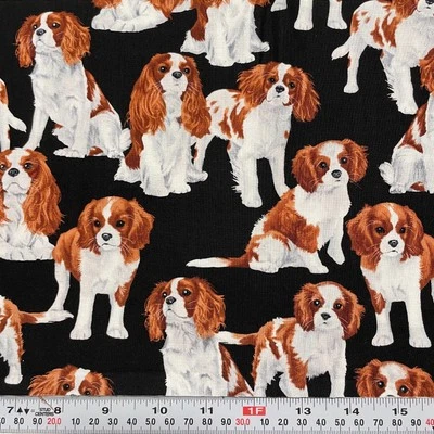 Cavalier King Charles Spaniel Dogs Timeless Treasures Cotton Remnant 8" x 43" - Image 1 of 2