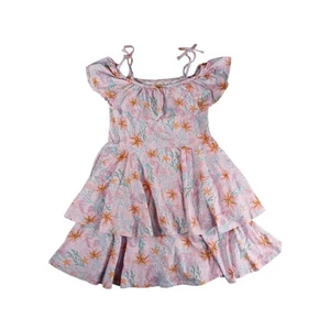 Disney Little Mermaid Dress Girls 4-6X Ariel Cotton Floral Ocean Ruffle NWT - Picture 1 of 8