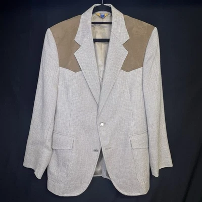 VTG Pendleton Western Jacket Coat Men's Size 40 Tan Tweed / Brown Suede 80s 90s - Image 1 of 4