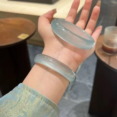 Certified natural quartzite jade ice-clear Blue Bracelet Conventional flat bar - Image 1 of 4