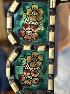 Schöner umgekehrt bemalter Glas Holz Spiegel Peru Floral - Bild 1 von 10