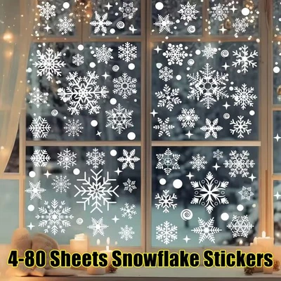 100pcs White Snowflakes Window Decorations Clings Decal Stickers Snow Flake - Image 1 of 4