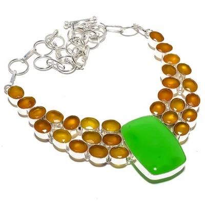 Collana In Argento Sterling 925 Fatta A Mano In Giada Verde E Onice 18" - Immagine 1 di 4
