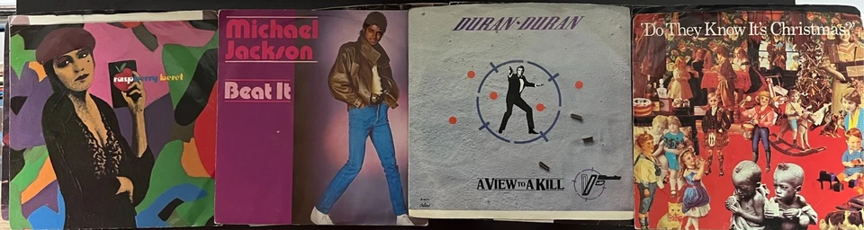 27x 45 RPM Records Michael Jackson Phil Collins Van Halen Jagger+ Picture Sleeve - Imagem 1 de 4