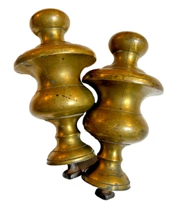 Pair Antique Solid Brass Finials Victorian Stair Rod Bannister Post Caps 4" - Picture 1 of 24