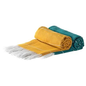 2x Turkish Cotton Towels Beach Bath Gym Spa Hammam Peshtemal Fouta Aqua/Mustard - Picture 1 of 6