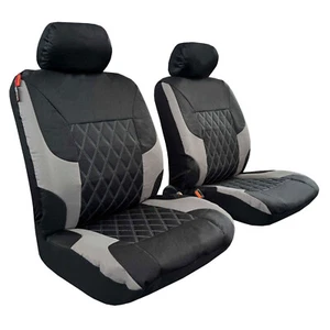 Fundas de asiento de coche impermeables de lona gris negro patrón diamante para KIA EV6 - Imagen 1 de 9