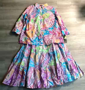 Lauren Ralph Lauren Women's 2X Blouse & Skirt Set Multicolor Paisley New w/Tags - Picture 1 of 13